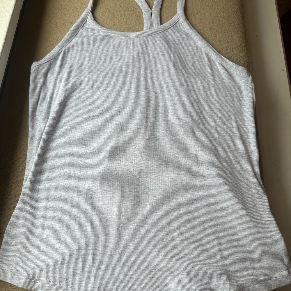 ZYIA Light Gray “Daphne” Ribbed Tank Top with Slim Straps